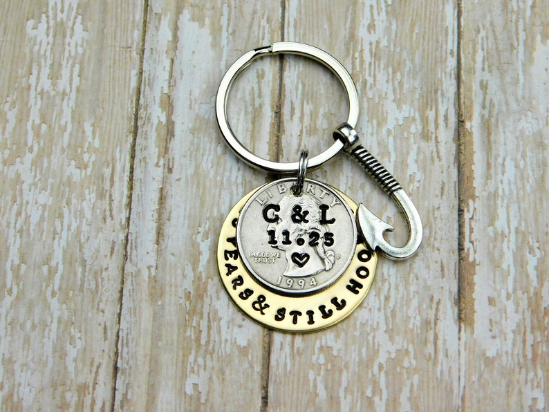 Couples Hooked On You 25 Year Anniversary Keychain Personalized  25 Year Anniversary Gift  Gift For Him  Hand Stamped  Gift for Her