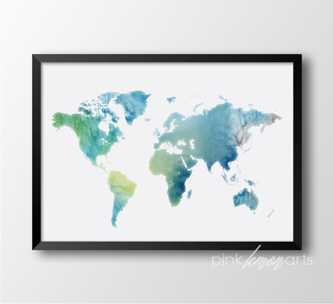 World Map Print, Watercolor Printable Art, World Map Poster, Wall Decor ...