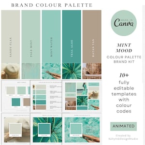 Mint color palette | Editable Canva color palette | Small business brand kit | Wedding colors | Color palette with hex codes | RGB codes