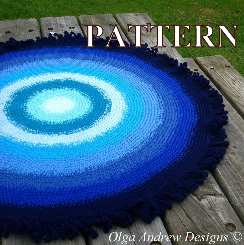 Nautical rug crochet pattern, crochet round rug pattern, crochet rug pattern, crochet pattern rug, fringe rug pattern OlgaAndrewDesigns069 image 1