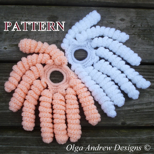 Twirly Scrunchie crochet pattern, crochet scrunchie pattern, crochet scrunchie with twirls, bridal scrunchie pattern OlgaAndrewDesigns077