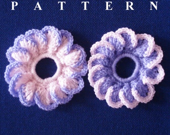 Flower scrunchie crochet pattern, crochet scrunchie pattern, hair accessories PDF, girls scrunchies patterns Olga Andrew Designs Pattern 033