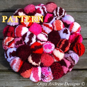 Pompom rug crochet pattern, crochet pompom rug pattern, pompom pattern, pompom rug tutorial, pompom cushion pattern by OlgaAndrewDesigns064