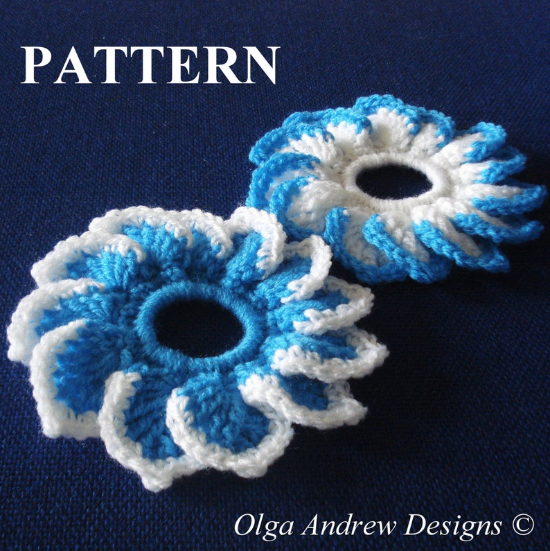 Crochet flower scrunchie pattern, scrunchie crochet pattern, hair band pattern, hair tie pattern, crochet scrunchie PDF OlgaAndrewDesigns032 image 1