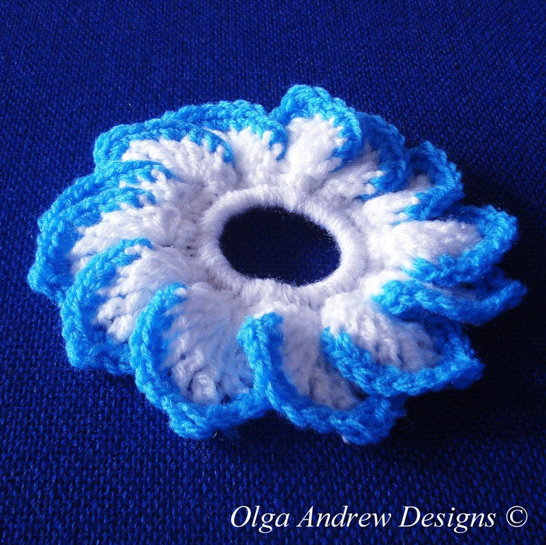 Crochet flower scrunchie pattern, scrunchie crochet pattern, hair band pattern, hair tie pattern, crochet scrunchie PDF OlgaAndrewDesigns032 image 5