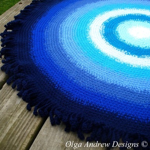 Nautical rug crochet pattern, crochet round rug pattern, crochet rug pattern, crochet pattern rug, fringe rug pattern OlgaAndrewDesigns069 image 3
