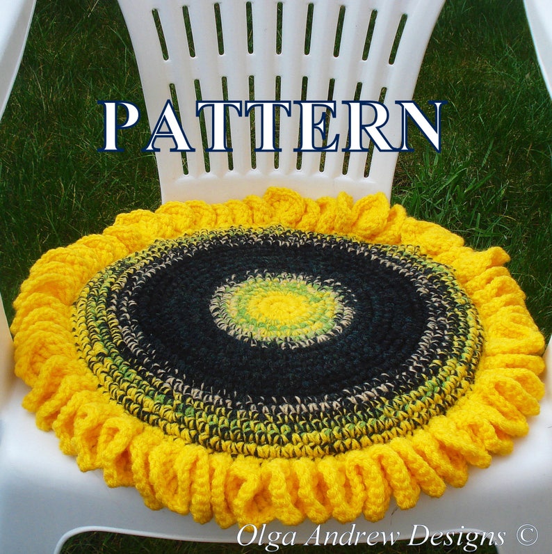 Sunflower chair seat cushion crochet pattern, crochet sunflower pattern, large sunflower crochet pattern, sunflower PDF OlgaAndrewDesigns043 image 1