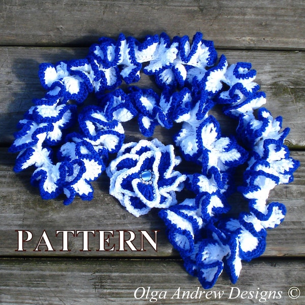 Petal scarf crochet pattern, women ruffle scarf pattern, women crochet scarf pattern, flower brooch crochet pattern by OlgaAndrewDesigns030