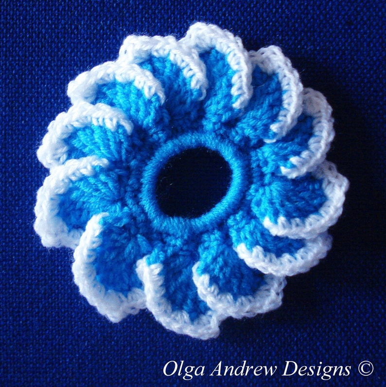 Crochet flower scrunchie pattern, scrunchie crochet pattern, hair band pattern, hair tie pattern, crochet scrunchie PDF OlgaAndrewDesigns032 image 4