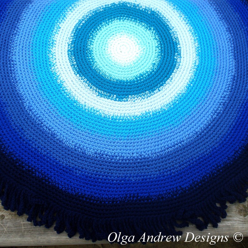 Nautical rug crochet pattern, crochet round rug pattern, crochet rug pattern, crochet pattern rug, fringe rug pattern OlgaAndrewDesigns069 image 2