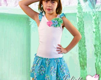 Trendy Boho White & Aqua Blue "Palm Springs" Girls Boutique Dress/ Drop Waist Tank Dress by Juliette Sunshine / Girls Size 6/8
