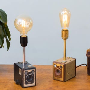 Vintage Camera Lamp, Kodak Box Brownie Industrial Lamp, Upcycled Bedside Night Light