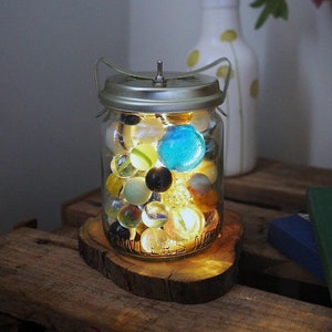 Vintage Marbles Jar Lamp, Reclaimed Mason Jar Lantern, LED Copper String Fairy Lights, Portable Battery Powered