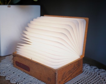 Rustic Timber Cigar Box Lamp, Portable rechargeable night light, Magic Box LED lighting