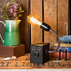 Vintage Kodak Box Brownie Camera Lamp, 1950s Industrial Lighting, LED Edison Bulb
