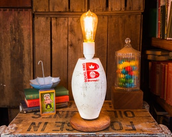 Reclaimed Bowling Pin Lamp, Ten Pin Bowling, Quirky Industrial Upcycled Lighting