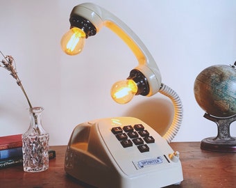 Retro Telephone Lamp, Vintage Upcycled Phone Light, Industrial Reclaimed Lighting, Quirky Decor, Rotary Dial