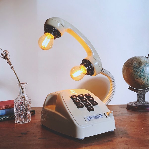 Retro Telephone Lamp, Vintage Upcycled Phone Light, Industrial Reclaimed Lighting, Quirky Decor, Rotary Dial
