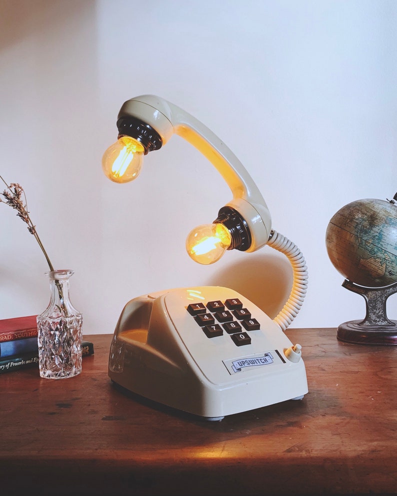 Retro Telephone Lamp, Vintage Upcycled Phone Light, Industrial Reclaimed Lighting, Quirky Decor, Rotary Dial image 1