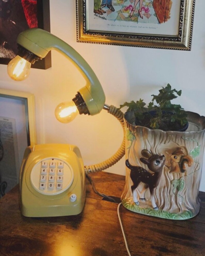 Retro Telephone Lamp, Vintage Upcycled Phone Light, Industrial Reclaimed Lighting, Quirky Decor, Rotary Dial image 3