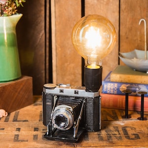 Vintage German Folding Camera Lamp, 1950s Industrial Lighting, LED Lights