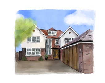 Personalised bespoke custom illustrated house portrait home DIGITAL (emailed) image