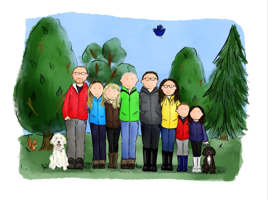 Beautifully Illustrated Custom Personalised Family Portrait Design ...