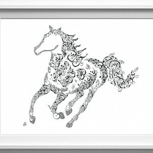 Arabic Calligraphy Horse -Arabic Wall Art - Om Kalthoum - أم كلثوم -Ahmad Shawqi- وما نيل المطالب بالتمني ولكن تؤخذ الدنيا غلابا - أحمد شوقى