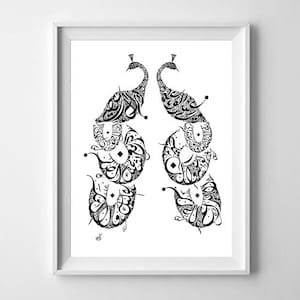 Umm Kulthum Art - Arabic Calligraphy Peacock Print - Black and White - Arabic Poetry - Abu Firas Al-Hamdani أم كلثوم