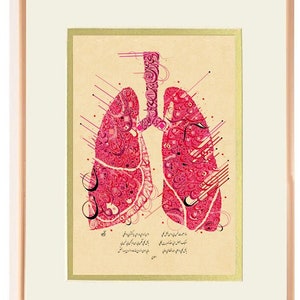 Al-Hallaj Poetry - Arabic Calligraphy Anatomical Lungs - Sufi Poetry- Yassin Tawfeeq - إذا هجرت فمـن لي - Tan Background