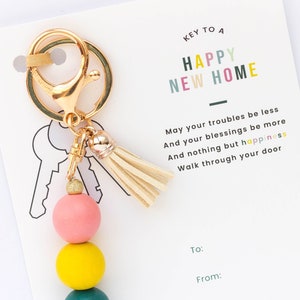 Cadeau de pendaison de crémaillère personnalisé | Cadeau de clôture immobilier | Cadeau pour nouveau propriétaire | Nouvel appartement en cadeau | Porte-clés Happy New Home