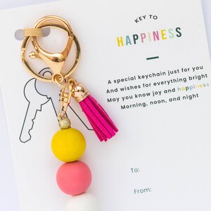 Porte-clés bonheur. Joyeux porte-clés. Cadeau bonheur. Cadeau d'encouragement. Je pense à vous cadeau. Cadeau de condoléances. Cadeau fausse couche.