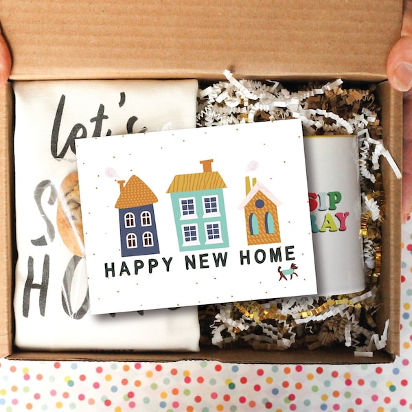 Cesta de regalo personalizada para el calentamiento de la casa / Caja de casa nueva feliz / Apartamento nuevo / Regalo del cliente de bienes raíces