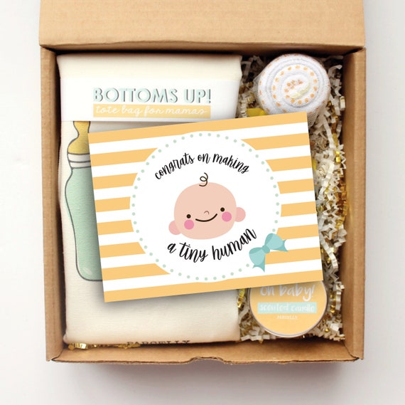 New Mom Gift Basket: Cotton Tote, Candle & Washcloth Lollipop