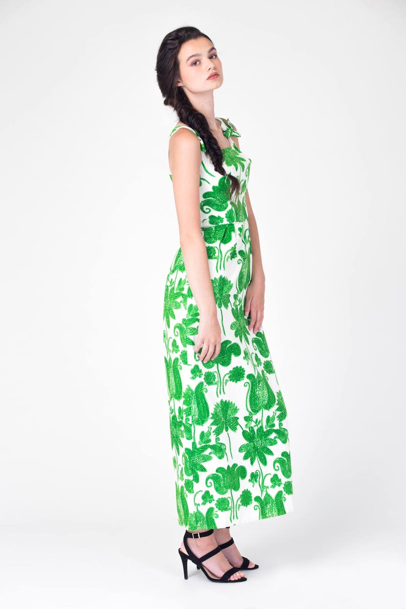 60s MARDI GRAS Floral Print Dress Vintage 1960s GREEN & White - Etsy
