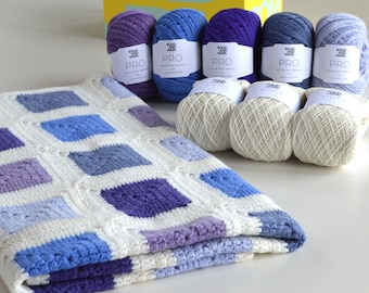Granny Square Blanket Crochet Kit: Luxury Lambswool DIY Gift