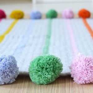 Crochet Blanket, Pom Pom Stripe Crochet Blanket Kit image 3