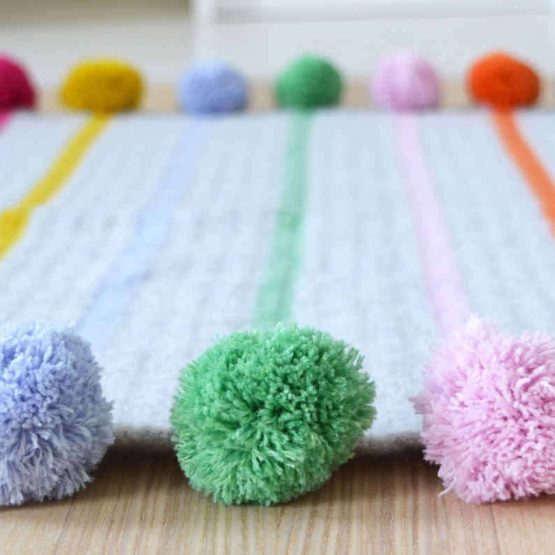 Crochet Blanket, Pom Pom Stripe Crochet Blanket Kit image 3