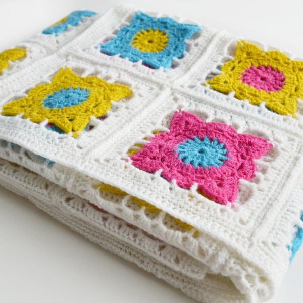 Zestaw do szydełkowania koca Bright Grandma Square: wełna jagnięca DIY (105 cm x 105 cm)