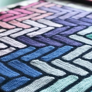 Herringbone Crochet Blanket Pattern and Yarn, Bright Coloured Granny Square Crochet Kit image 3