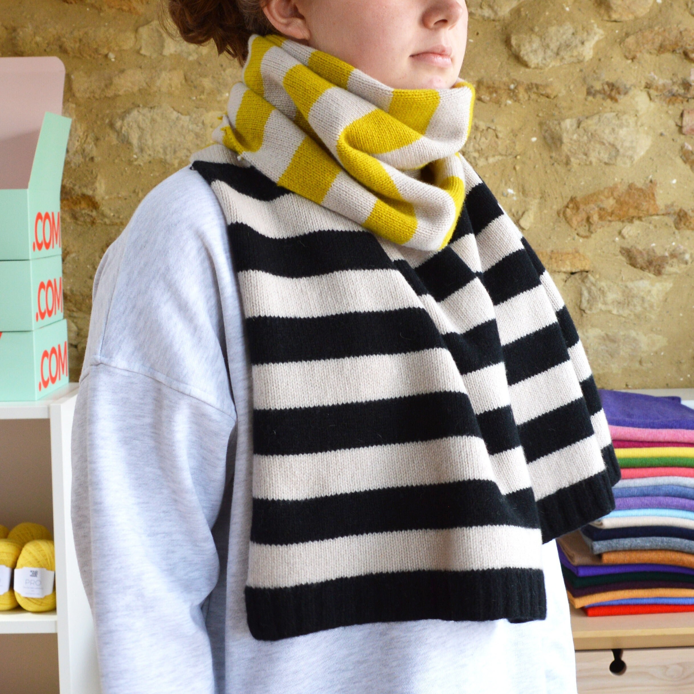 NKNIT mix stripe big KNIT scarf