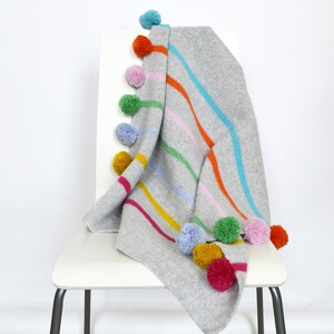 Crochet Blanket, Pom Pom Stripe Crochet Blanket Kit image 4