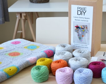 Luxury Lambswool Granny Square Crochet Blanket Kit
