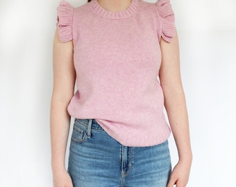 Frill Shoulder Tank Top Knitting Pattern: Modern Jumper (PDF Download)