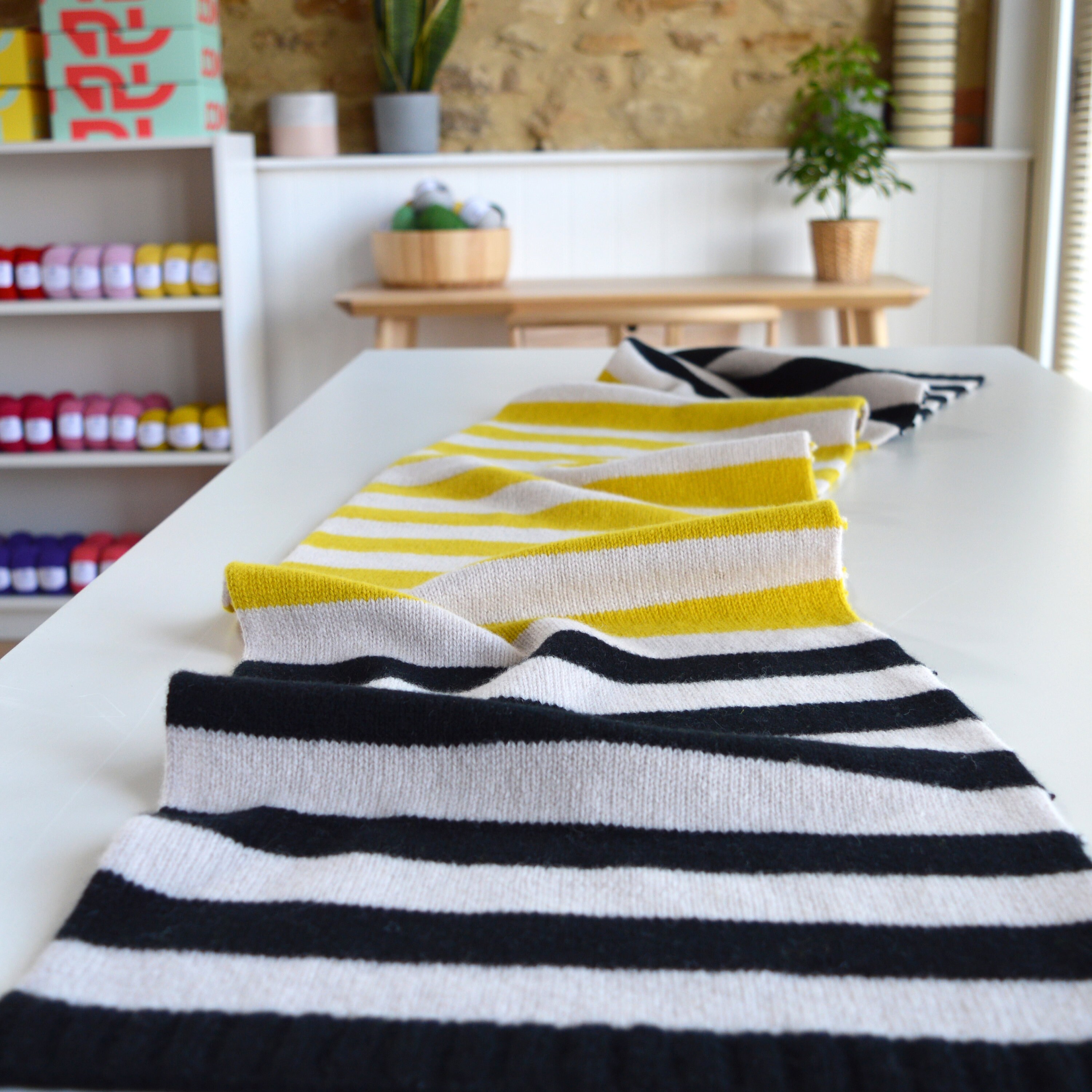 Striped Lambswool Scarf DIY Knitting Kit: Easy Adult Project