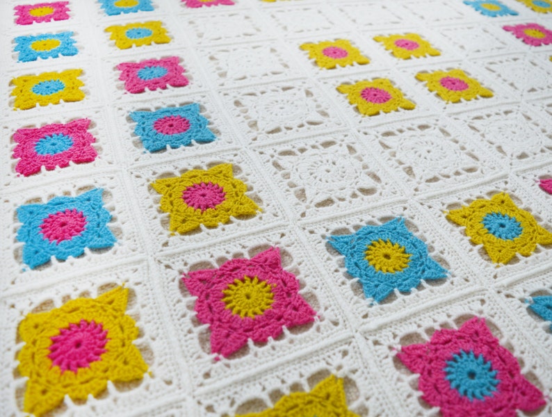 Bright Granny Square Blanket Kitcrochet Blanket Etsy UK