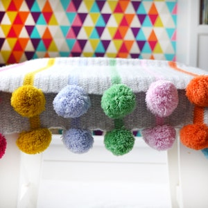 Crochet Blanket, Pom Pom Stripe Crochet Blanket Kit image 5