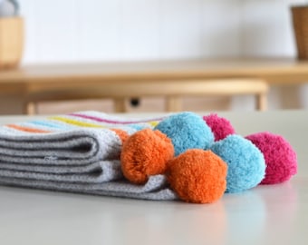 Pom Pom Scarf Crochet Kit and Pattern.  DIY Kit, Easy Crochet, Beginners Crochet, Children's Crochet Scarf, Crochet Gift.