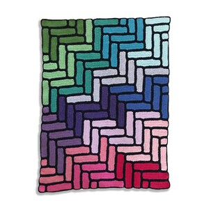 Herringbone Crochet Blanket Pattern and Yarn, Bright Coloured Granny Square Crochet Kit image 4