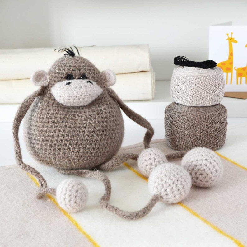 Amigurumi Monkey Crochet Kit, Crochet Animal Pattern, Crochet Monkey Pattern, Crochet Kit,DIY Crochet Kit, Crochet Gift image 1